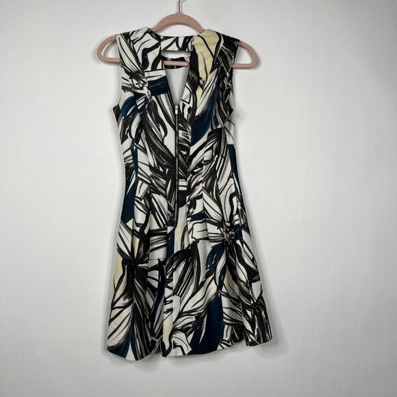 2/$30 H&M Hawaiian Tropical Print Pleated Sheath Dress Cream Black 4 #8797 - Picture 5 of 12